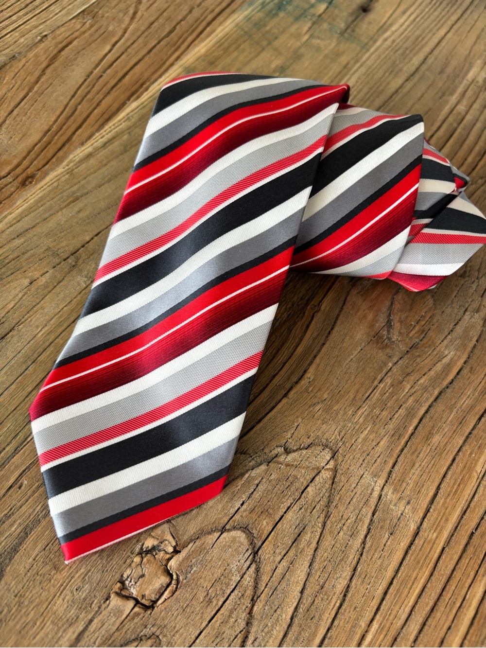 Stafford Essentials Mens Red, Black & Gray Diagonal Stripe Tie